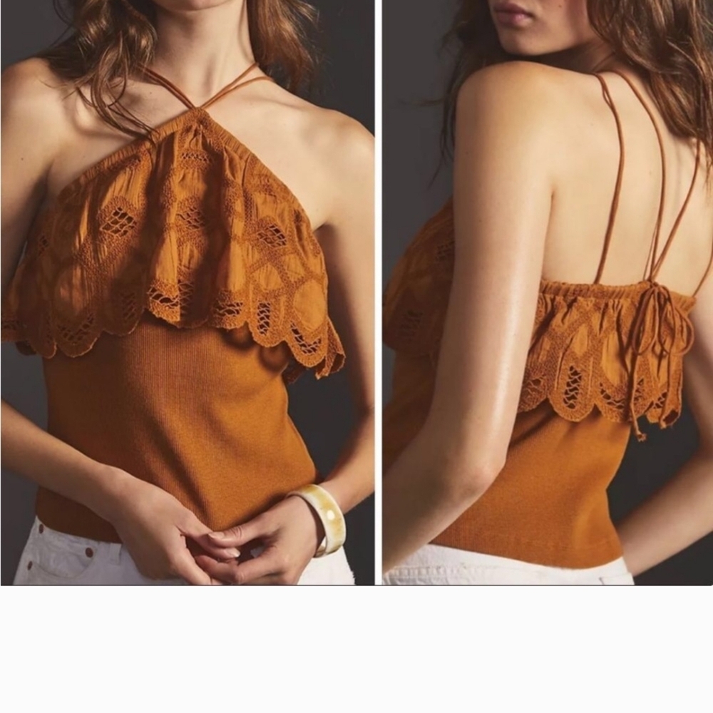 Anthropologie Brown/Gold Asymmetrical Ruffled Tank Top NWT